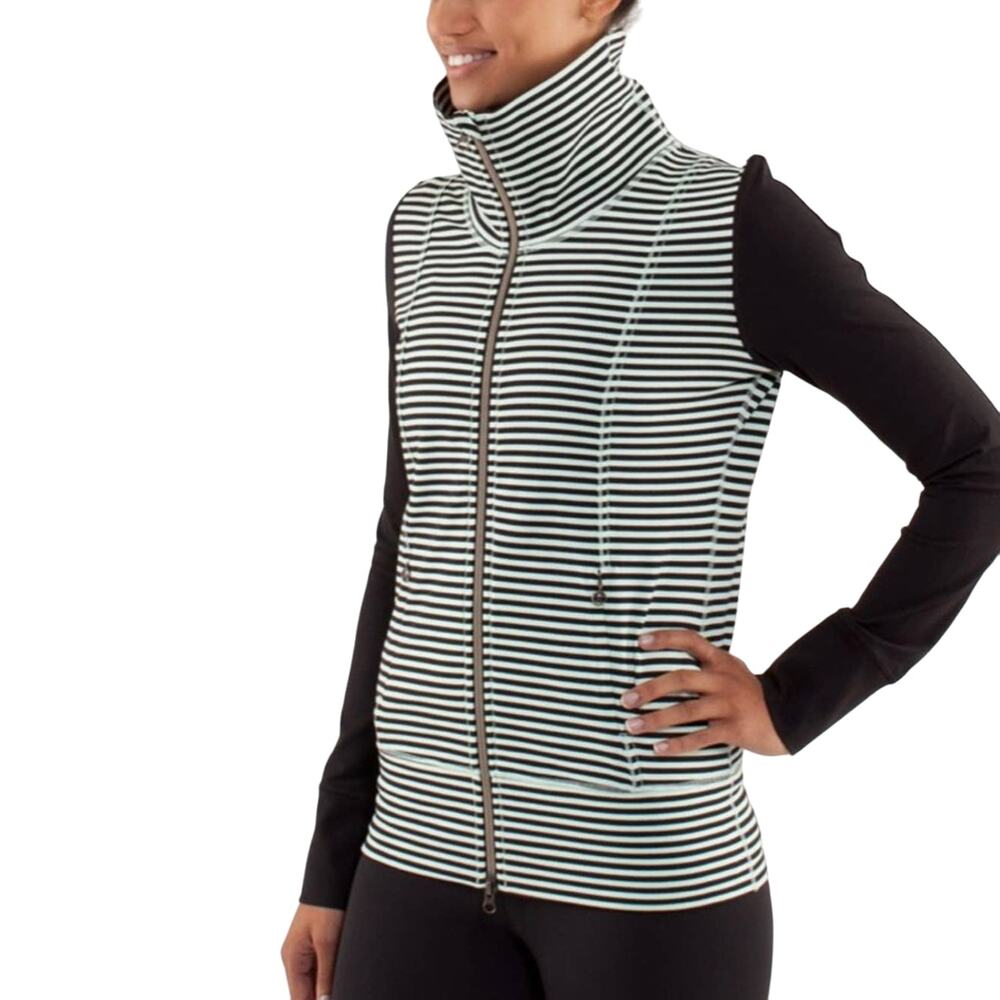 Lululemon Daily Yoga Jacket Mint Green Striped High Neck Zip Up Jacket Size 2